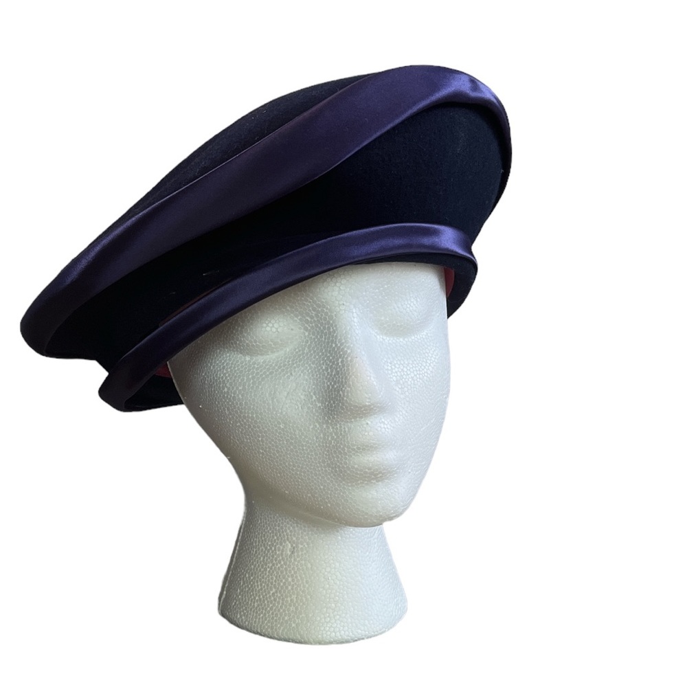Vintage NY Geo W Bollman 100%Wool Felt Beret Hat | Lavender Blue | Hat Box Inc.